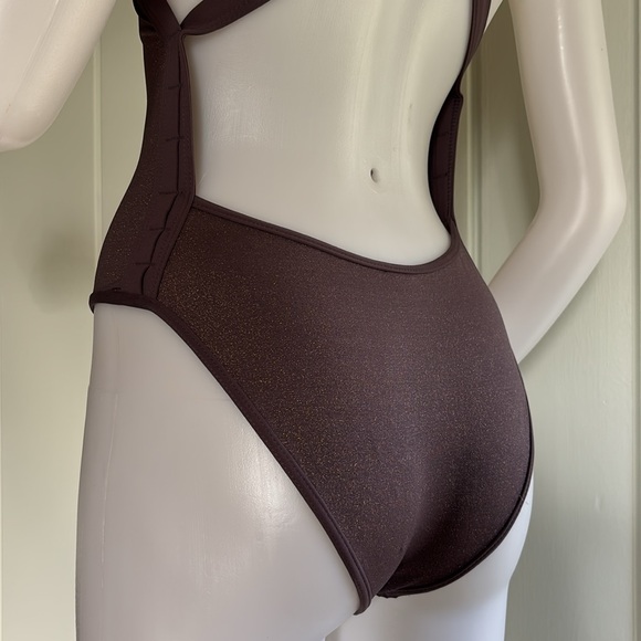 L*Space Swim Baewatch Cross-back, One-piece Swimsuit in Mauve w/ Gold Shimmer - Picture 6 of 16